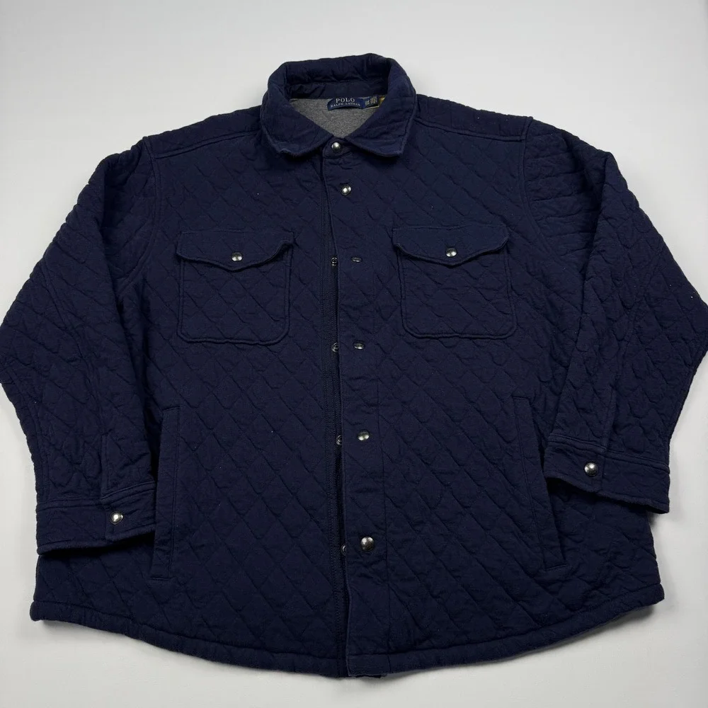 Polo Ralph Lauren Jacket Mens 2XB Navy Quilted Fleece Lined Full Zip Overshirt